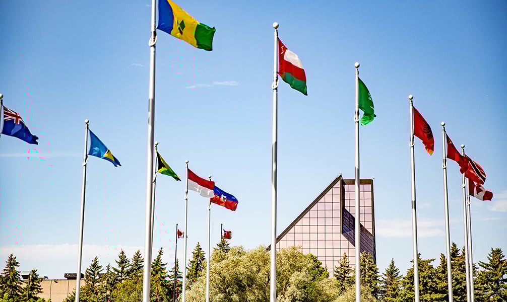 Photo of various flags outside the Winnipeg Mint. Photo of various flags outside the Winnipeg Mint.