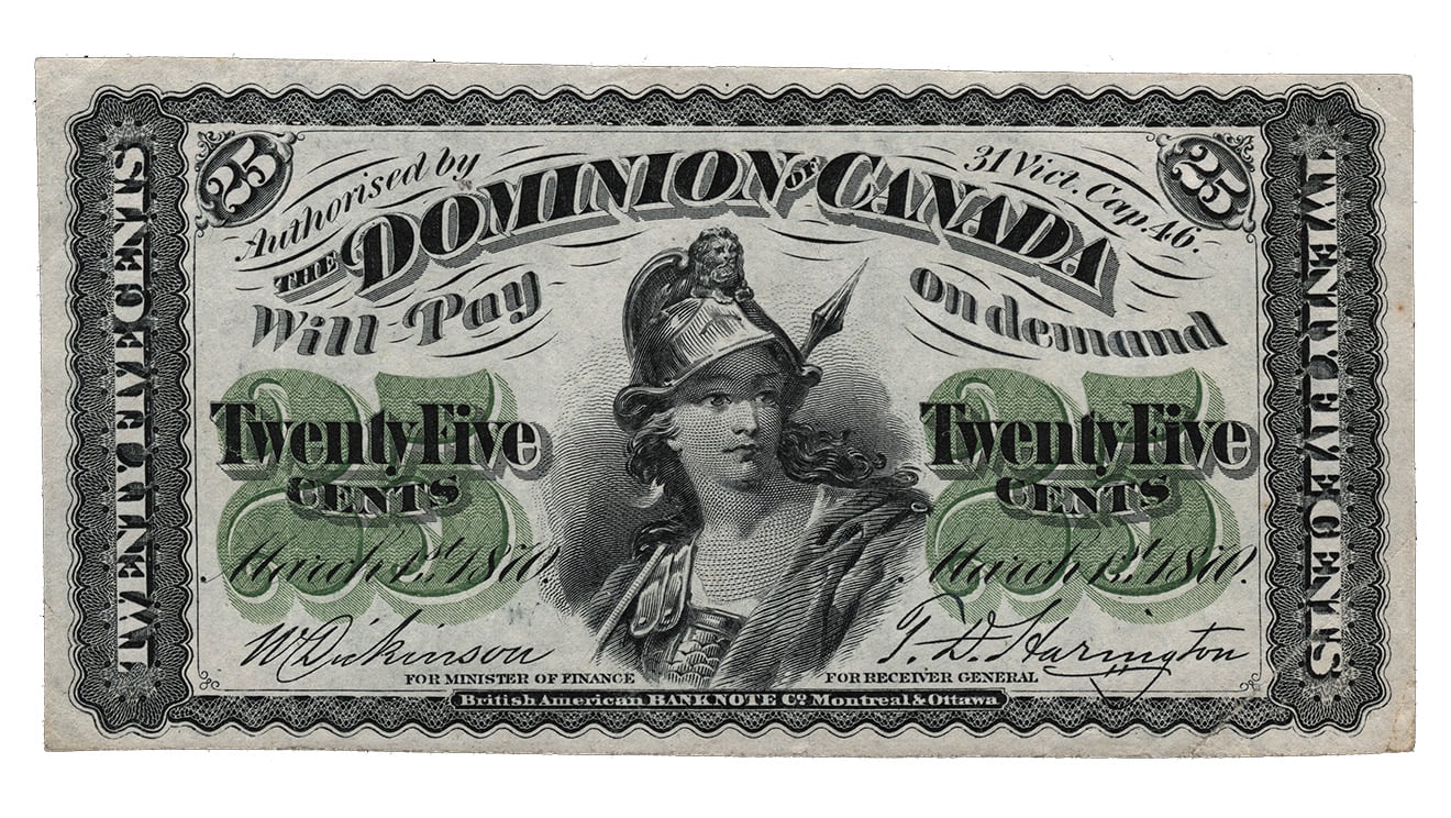 image Billet, Dominion du Canada, 25 cents, 1870, Canada. © Musée de la Banque du Canada, CNM 1964.88.884