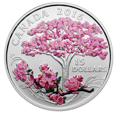 Fine Silver Coloured Coin - Celebration of Spring: Cherry Blossoms  -Mintage: 6,500 (2016) | The Royal Canadian Mint