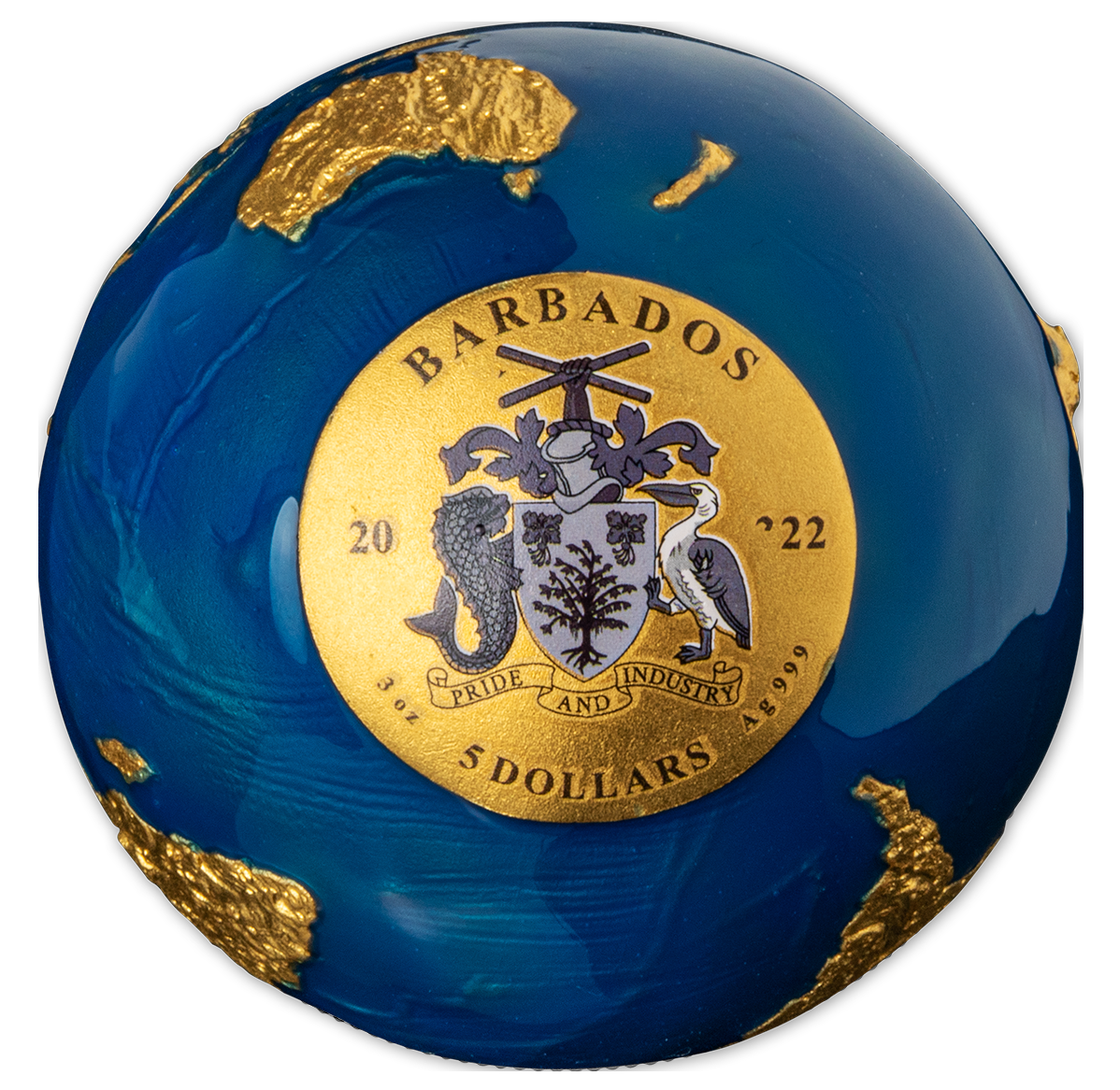 3 oz. Pure Silver Coin - Blue Marble with Gold Plating (2022) | The