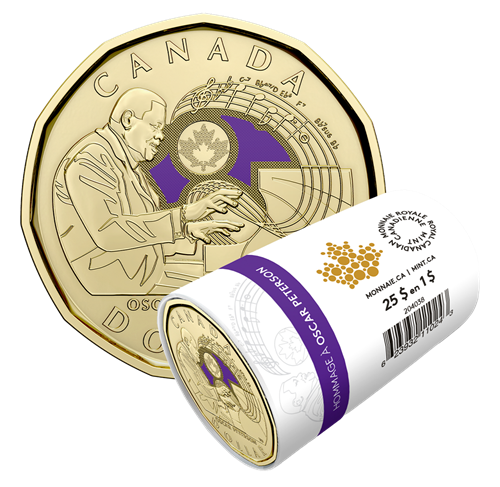 Rouleau spécial de pièces de 1 $ colorées 2022 – Hommage à Oscar Peterson |  La Monnaie royale canadienne