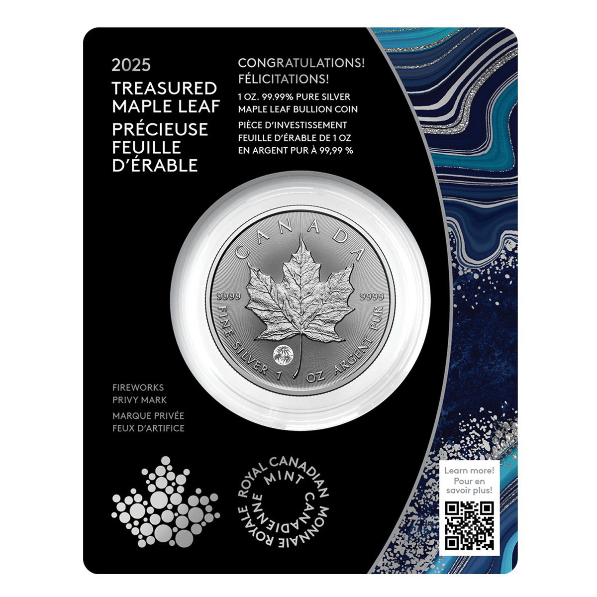 Treasured Silver Maple Leaf: Congratulations! Privy Mark - 1 oz. 99.99% Pure Silver Coin (Premium Bullion)