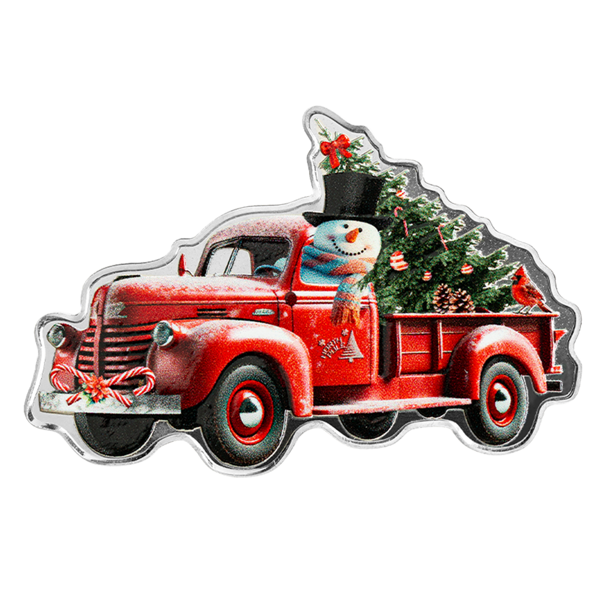 Holiday Snowman and a Little Red Truck - Fine Silver Coin